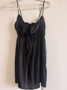 Free People Black Elastic-Waist Dress with Gathered Detail